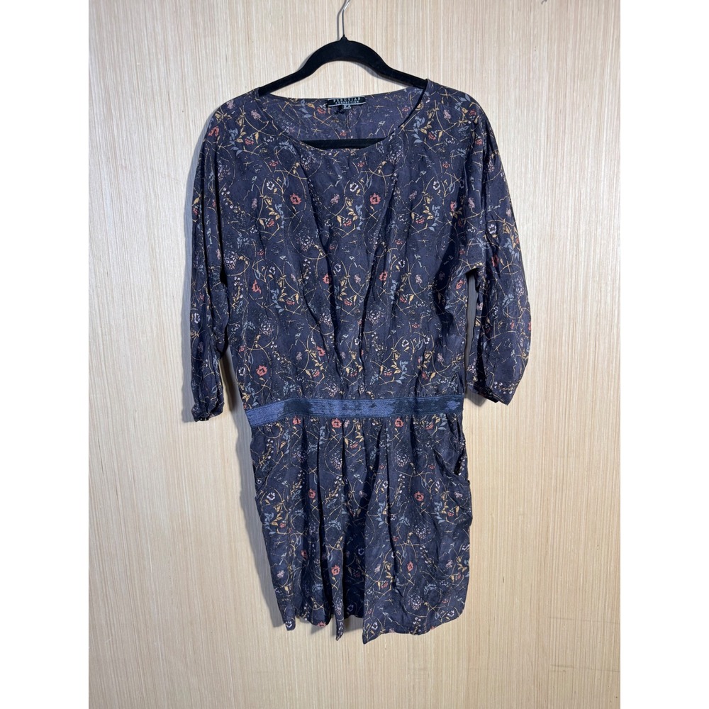 Peruvian Connection Silk Floral Dress Purple 3/4 Sleeve Mini Size 10